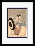 Woman Opening Up a Parasol While Walking in the Snow at Night Near the Motonoyanagi Bridge by Anonymous