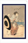 Woman Opening Up a Parasol While Walking in the Snow at Night Near the Motonoyanagi Bridge by Anonymous