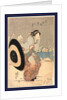 Woman Opening Up a Parasol While Walking in the Snow at Night Near the Motonoyanagi Bridge by Anonymous