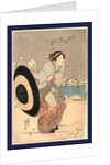 Woman Opening Up a Parasol While Walking in the Snow at Night Near the Motonoyanagi Bridge by Anonymous