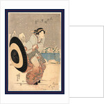 Woman Opening Up a Parasol While Walking in the Snow at Night Near the Motonoyanagi Bridge by Anonymous