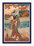 Momiji to onna, A woman beneath maple leaves by Utagawa Toyokuni