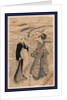 Woman Holding a Pipe, Walking with a Female Attendant Along the Seashore by Anonymous