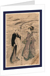 Woman Holding a Pipe, Walking with a Female Attendant Along the Seashore by Anonymous