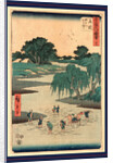 Travelers Crossing a Stream, with Men Carrying Women on Their Backs and Two Porters Carrying a Sedan Chair by Anonymous