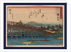 Wooden Bridge from below Spanning a River at the Okazaki Station on the Tokaido Road by Anonymous