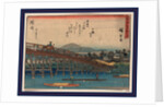 Wooden Bridge from below Spanning a River at the Okazaki Station on the Tokaido Road by Anonymous