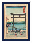 Three Women Passing Through the Gateway to a Shrine on the Bank of a River with Distant View of Mount Fuji by Anonymous