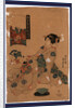 Woman Sitting on the Floor Looking at a Wall Hanging of the Bridge at the Kameido Tenjin Shrine. by Anonymous