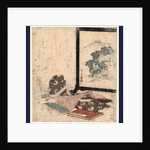 Heike monogatari to biwa to tsuitate, Tale of the heike and a lute next to a standing screen by Ikeda Eisen