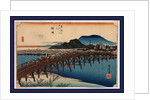 Travelers on a Bridge Across a River with Buildings in the Background at the Okazaki Station on the Tokaido Road by Anonymous