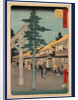 Travelers and Residents at the Shrine and Inns at the Mishima Station on the Tokaido Road by Anonymous