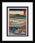 Porters Carrying Passengers on Litters Across the Oi River, with View of Mount Fuji in the Background by Anonymous