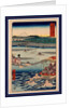 Porters Carrying Passengers on Litters Across the Oi River, with View of Mount Fuji in the Background by Anonymous