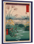 Wild Flowers and a Small Brook in a Field, with Mountains and a View of Mount Fuji in the Background by Anonymous