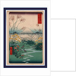 Wild Flowers and a Small Brook in a Field, with Mountains and a View of Mount Fuji in the Background by Anonymous