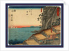 Travelers on a Street at the Yui Station on the Tokaido Road, with Cliffs and View of the Sea in the Background by Anonymous