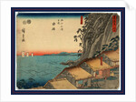 Travelers on a Street at the Yui Station on the Tokaido Road, with Cliffs and View of the Sea in the Background by Anonymous