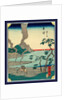 Man Leading a Horse Carrying Bundles of Reeds Along the Shore of a Bay at the Okitsu Station on the Tokaido Road with a Village in the Distance. by Anonymous