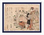 Two Women Standing, One Offering a Pipe to a Person Squatting Near a Pillar by Anonymous
