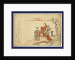 Priest Addressing a Nobleman and a Lady in Waiting on a Roadway, Next to a Tree, with the Sun Setting in the Background. by Anonymous