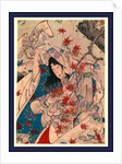 Person Wrapped in a Flowing Kimono Standing Beneath a Maple Tree at Sumiyoshi. by Anonymous