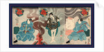 Tamashima itto tenjiku tokubei tsukimoto inabanosuke, Actors in the roles of Tamashima Itto, Tenjuku Tokubei, and Tsukimoto Inabanosuke by Utagawa Kuniyoshi