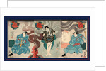 Tamashima itto tenjiku tokubei tsukimoto inabanosuke, Actors in the roles of Tamashima Itto, Tenjuku Tokubei, and Tsukimoto Inabanosuke by Utagawa Kuniyoshi