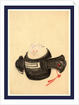 Mouse, Facing Front, Sitting on a Mallet with Red Ribbon Through a Hole in the Handle. by Anonymous