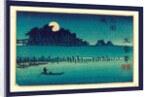 Moonlight Night with a Man Poling a Small Boat As the Moon Rises from behind a Grove of Trees. by Anonymous