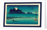 Moonlight Night with a Man Poling a Small Boat As the Moon Rises from behind a Grove of Trees. by Anonymous