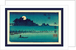 Moonlight Night with a Man Poling a Small Boat As the Moon Rises from behind a Grove of Trees. by Anonymous