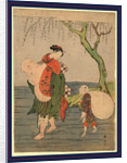 Hotei, One of the Seven Lucky Buddhist Gods, Carrying a Young Woman Across a River by Anonymous