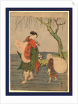 Hotei, One of the Seven Lucky Buddhist Gods, Carrying a Young Woman Across a River by Anonymous