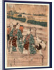 Azumabashi o wataru ichikawa omezo to sawamura gennosuke, Ichikawa Omezo and Sawamura Gennosuke crossing Azuma Bridge by Utagawa Toyokuni