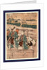 Azumabashi o wataru ichikawa omezo to sawamura gennosuke, Ichikawa Omezo and Sawamura Gennosuke crossing Azuma Bridge by Utagawa Toyokuni