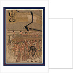 Two Women and a Man and Several Other People behind a Portable Shrine in Front of a Store During the Sanno Festival by Anonymous