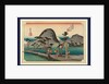 Porters Ladened with Bundles Walking Past a Small Shrine Near the Hiratsuka Station on the Tokaido Road with View of Mount Fuji in the Background by Anonymous