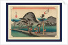 Porters Ladened with Bundles Walking Past a Small Shrine Near the Hiratsuka Station on the Tokaido Road with View of Mount Fuji in the Background by Anonymous