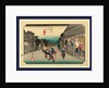 Travelers Walking Down Street Between Many Stores, Shops, and Inns at the Goyu Station on the Tokaido Road by Anonymous