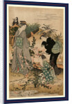 Three Women, One Holding a Lantern, Looking at Bushclover on the Banks of the Tama River by Anonymous
