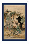 Three Women, One Holding a Lantern, Looking at Bushclover on the Banks of the Tama River by Anonymous
