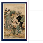 Three Women, One Holding a Lantern, Looking at Bushclover on the Banks of the Tama River by Anonymous
