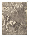 Shepherd drives two oxen by a stream by Nicolaes Pietersz. Berchem