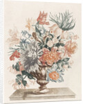 Stone vase with flowers on a platter by Johan Teyler