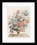Stone vase with flowers on a platter by Johan Teyler