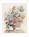 Stone vase with flowers on a platter by Johan Teyler