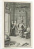 A nobleman and a cleric with a child in a cabinet of curiosities by Jacob Folkema