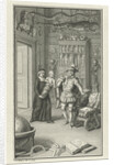 A nobleman and a cleric with a child in a cabinet of curiosities by Jacob Folkema