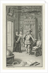 A nobleman and a cleric with a child in a cabinet of curiosities by Jacob Folkema